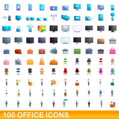 Poster - 100 office icons set. Cartoon illustration of 100 office icons vector set isolated on white background