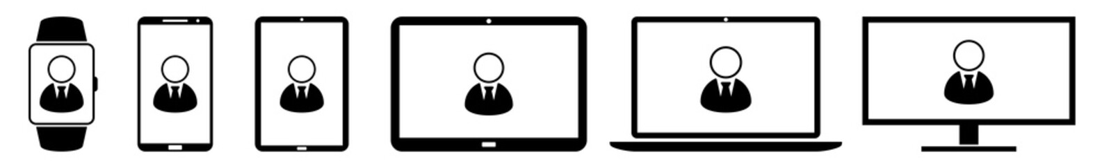 Wall Mural - display service, support, assistant, help icon devices set | web screen device online | laptop vecto