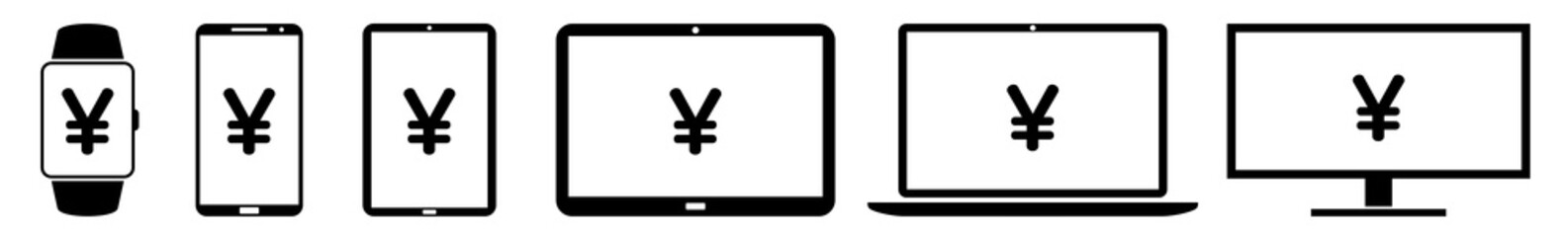 Poster - Display Yen, Yuan, Currency, Money Icon Devices Set | Web Screen Device Online | Laptop Vector Illustration | Mobile Phone | PC Computer Smartphone Tablet Sign Isolated