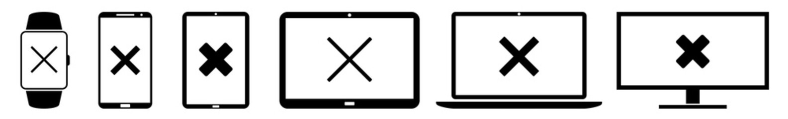 Poster - Display Cross, Crosses, No, X, Wrong, Vote, Delete, Error, Reject, Cancel Icon Devices Set | Web Screen Device Online | Laptop Vector Illustration | Mobile Phone | PC Computer Tablet Sign Isolated