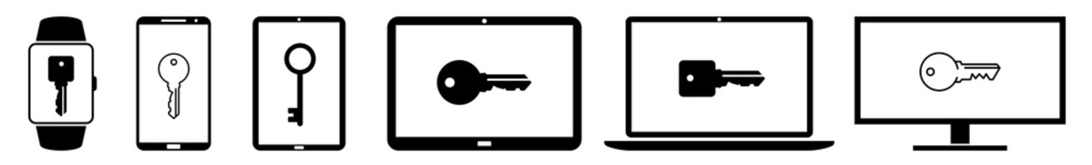 Poster - Display key, keys, house, lock, door, unlock, password Icon Devices Set | Web Screen secure, security, safe, safety Device Online | Laptop Vector | Mobile | PC Computer Sign Isolated