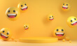 Minimal Yellow Podium With Laugh Smile 3d Emotion Icon Reaction Face Cute Social Media Concept Abstract Background Render
