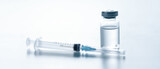 Fototapeta  - Medical syringe with a needle and a bollte with vaccine.