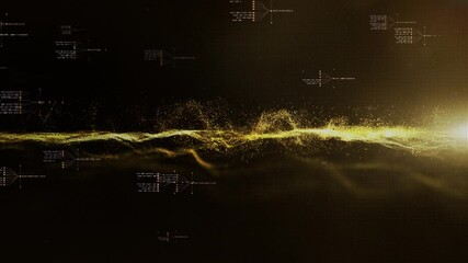 Fototapete - Futuristic digitally generated motion graphic particles wave flowing in virtual reality abstract cyber space environment de-focus abstract loop background