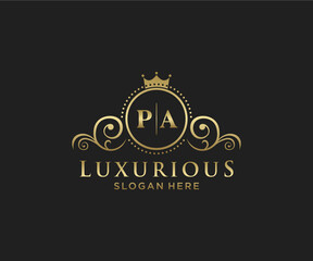 Initial PA Letter Royal Luxury Logo template in vector art for Restaurant, Royalty, Boutique, Cafe, Hotel, Heraldic, Jewelry, Fashion and other vector illustration.