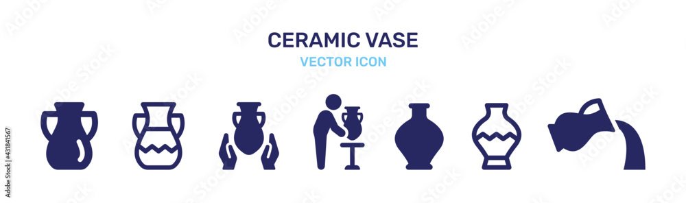 Ceramic vase icon vector set - obrazy, fototapety, plakaty 