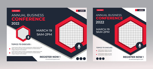 Annual Business Conference live webinar banner invitation and social media post template. Business webinar invitation design. Vector EPS 10