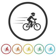 Poster - Fast Bicycle rider ring icon isolated on white background color set