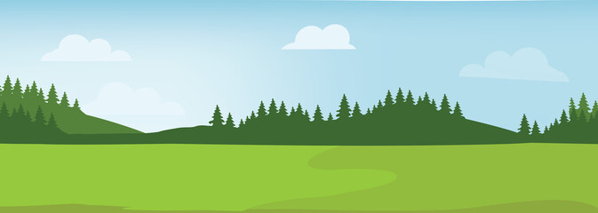 Sunny forest background. Vector illustration of woods in forest in sunlight background