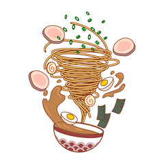 Vector illustration of ramen. Noodles tornado. Food.