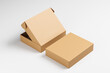 © katestudio - Closed and open cardboard boxes on a light background. Packaging, gift. Mock up. 3d rendering