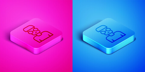 Poster - Isometric line Nerd geek icon isolated on pink and blue background. Square button. Vector