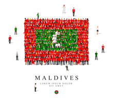 A Large Group Of People Are Standing In Green, White And Red Robes, Symbolizing The Flag Of The Maldives.