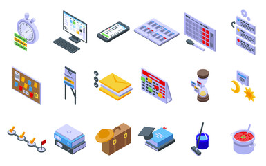 Poster - Task schedule icons set. Isometric set of task schedule vector icons for web design isolated on white background