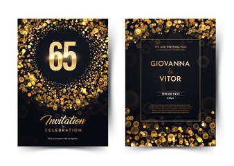 Wall Mural - 65th years birthday vector black paper luxury invitation double card. sixty five years wedding anniv