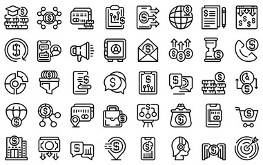 Canvas Print - Financial support icons set. Outline set of financial support vector icons for web design isolated on white background