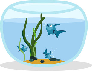 vector illustration of an aquarium with fish isolated on a white background