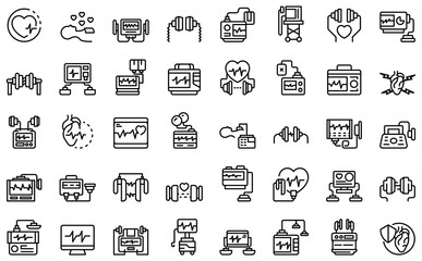 Aufkleber - Defibrillator icons set. Outline set of defibrillator vector icons for web design isolated on white background