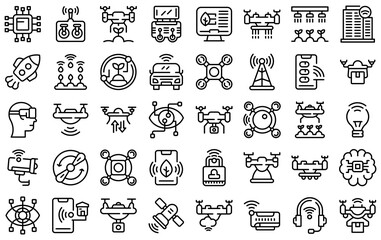 Poster - Drone technology icons set. Outline set of drone technology vector icons for web design isolated on white background