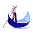 Venice gondola. Italy old boat with gondolier. Europe traveling concept. Vector