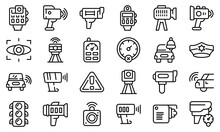 Speed radar icons set. Outline set of speed radar vector icons for web design isolated on white background