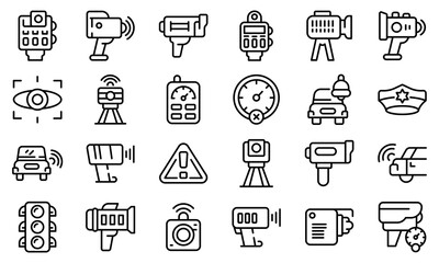 Poster - Speed radar icons set. Outline set of speed radar vector icons for web design isolated on white background