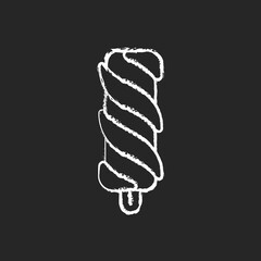 Canvas Print - Swirled ice cream on stick chalk white icon on black background. Popsicles. Cold dessert. Smooth ice cream spiraling rolls. Milk-based frozen treat. Isolated vector chalkboard illustration