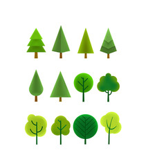 Poster - Different trees vector clipart. Cartoon style 3d illustration. Plasticine effect