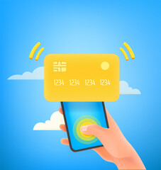 Poster - Man using credit card for payment via smartphone