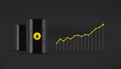 Poster - Growing oil price concept. Black barrels and chart