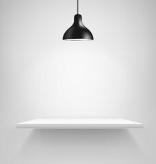 Poster - White illuminated interior with shelf and lamp