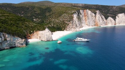 Wall Mural - Aerial view of the secluded Fteri beach on the island of Kefalalonia, Greece, during summer time