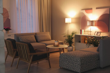 Aufkleber - Stylish living room interior with comfortable furniture