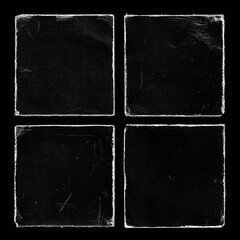 Wall Mural - Set of Four Old Black Square Vinyl CD Record Cover Package Envelope Template Mock Up. Empty Damaged Grunge Aged Photo Scratched Shabby Paper Cardboard Overlay Texture. 