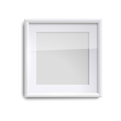 Wall Mural - blank white picture frame with glass, square empty picture frame on white