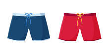 Men's swimming trunks. Red and blue boxer shorts isolated on white