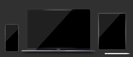 Poster - Realistic vector laptop, tablet computer, monitor and mobile phone template