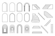 Set Of Arches And Stairs. Vector Illustration Of Frames