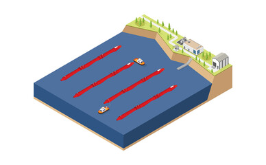 wave energy, wave power plant in isometric graphic