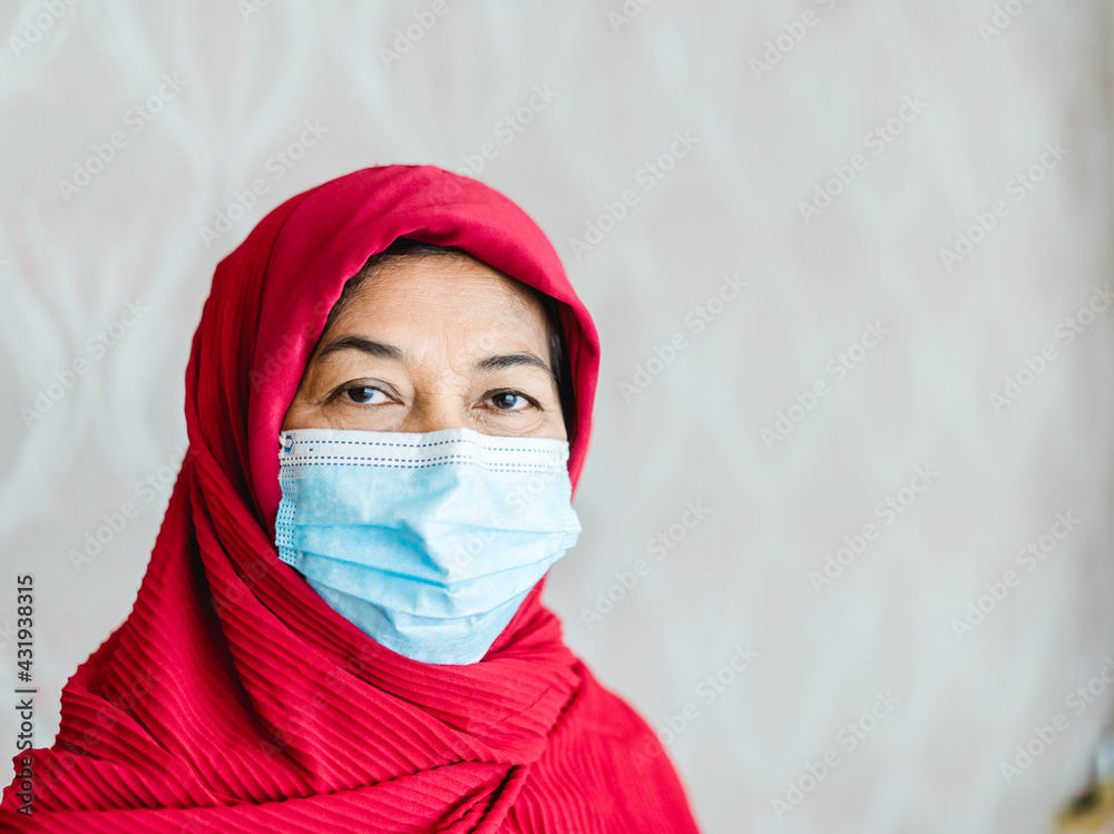 50-60 years old senior woman muslim smile isolated background.Portrait ...
