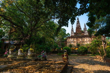 Wat Chet Yot or Wat Photharam Maha Wihan, seven pagoda temple It is a major tourist attraction in Chiang Mai, Thailand.with evening,Temple in Chiang Mai.