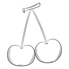 Cherry, sweet cherry, berry in a linear style. Black and white vector decorative element, drawn by hand.