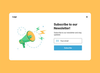Poster - ui design website banner template of email marketing with megaphone for subscribe to newsletter