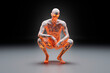 © Spectral/Westend61 - 3D illustration of crouching character made out of concrete and flowing fire energy