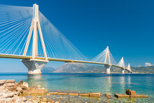 Modern Bridge Rion-Antirion. The Bridge Connecting The Cities Of Patras And Antirrio, Greece