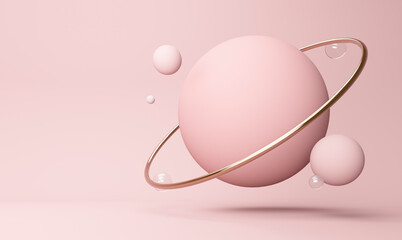 Illustration of pink planet against colored background