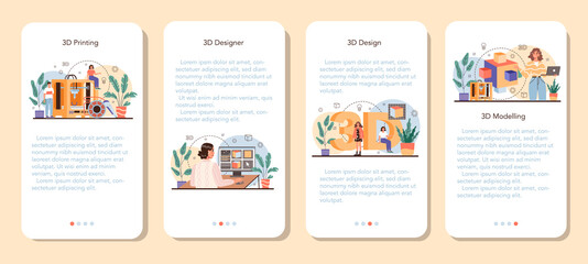 Poster - Designer 3D mobile application banner set. Digital drawing