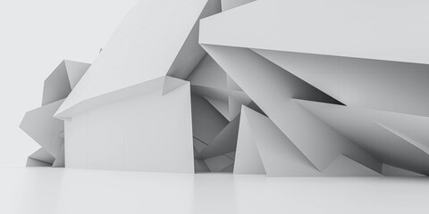 Poster - white abstract geometric shape polygon building with bright day lighting 3d render illustration