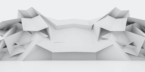 Poster - white abstract polygon building exterior 3d render illustration