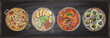 Ramen, kimbap, fried rice and soup - chalk hand drawn asian food dishes